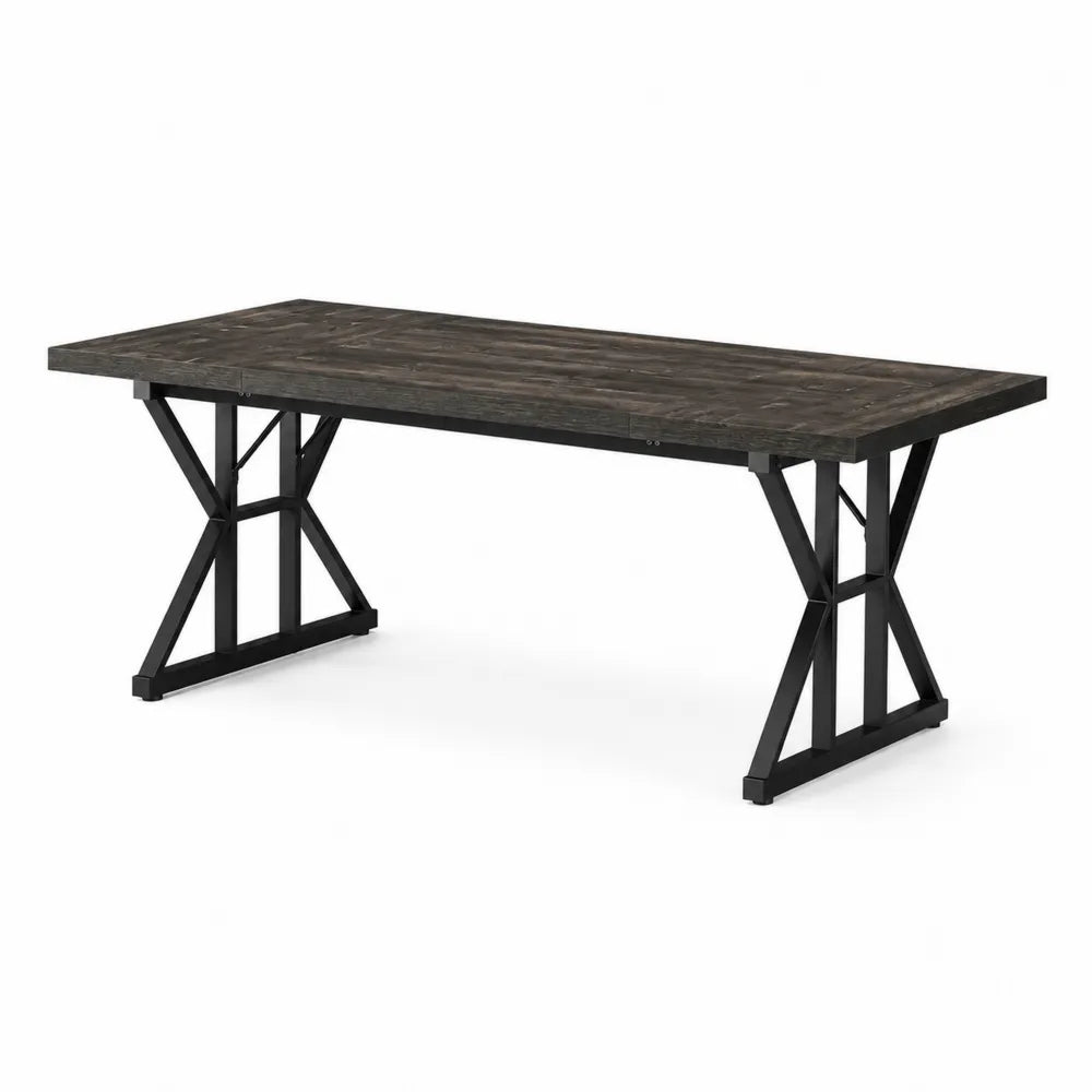Rechteckiger Esstisch Holz Metall Dunkelbraun Schwarz 200x90x75 cm