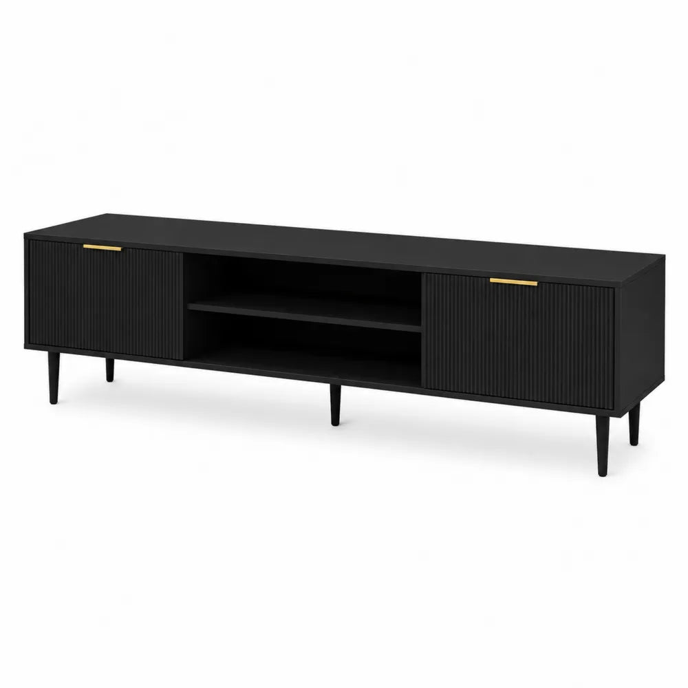 Schwarzer TV-Schrank aus Holzwerkstoff mit Metallgriffen 160x40x50cm