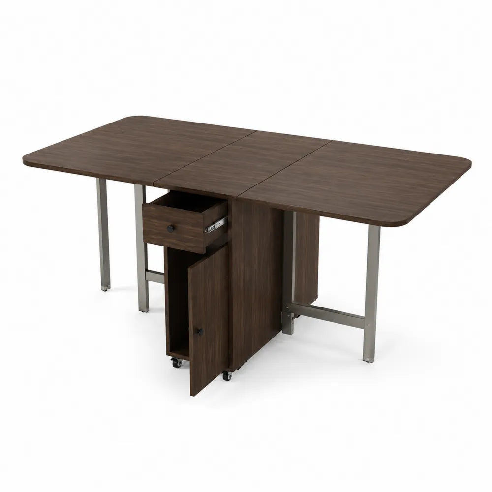 Ausziehbarer Tisch Braun Holz und Metall mit Stauraum 160x80x75 cm