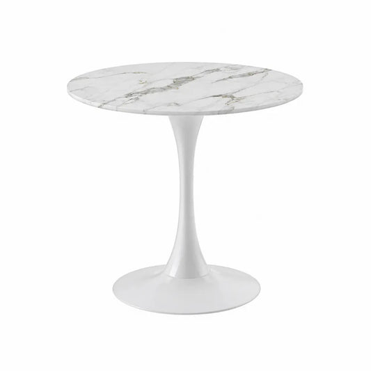 Runder Esstisch aus Marmorglas mit Metallfuß, Weiß, Ø 90 cm