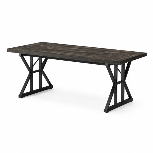 Rechteckiger Esstisch Holz Metall Dunkelbraun Schwarz 200x90x75 cm