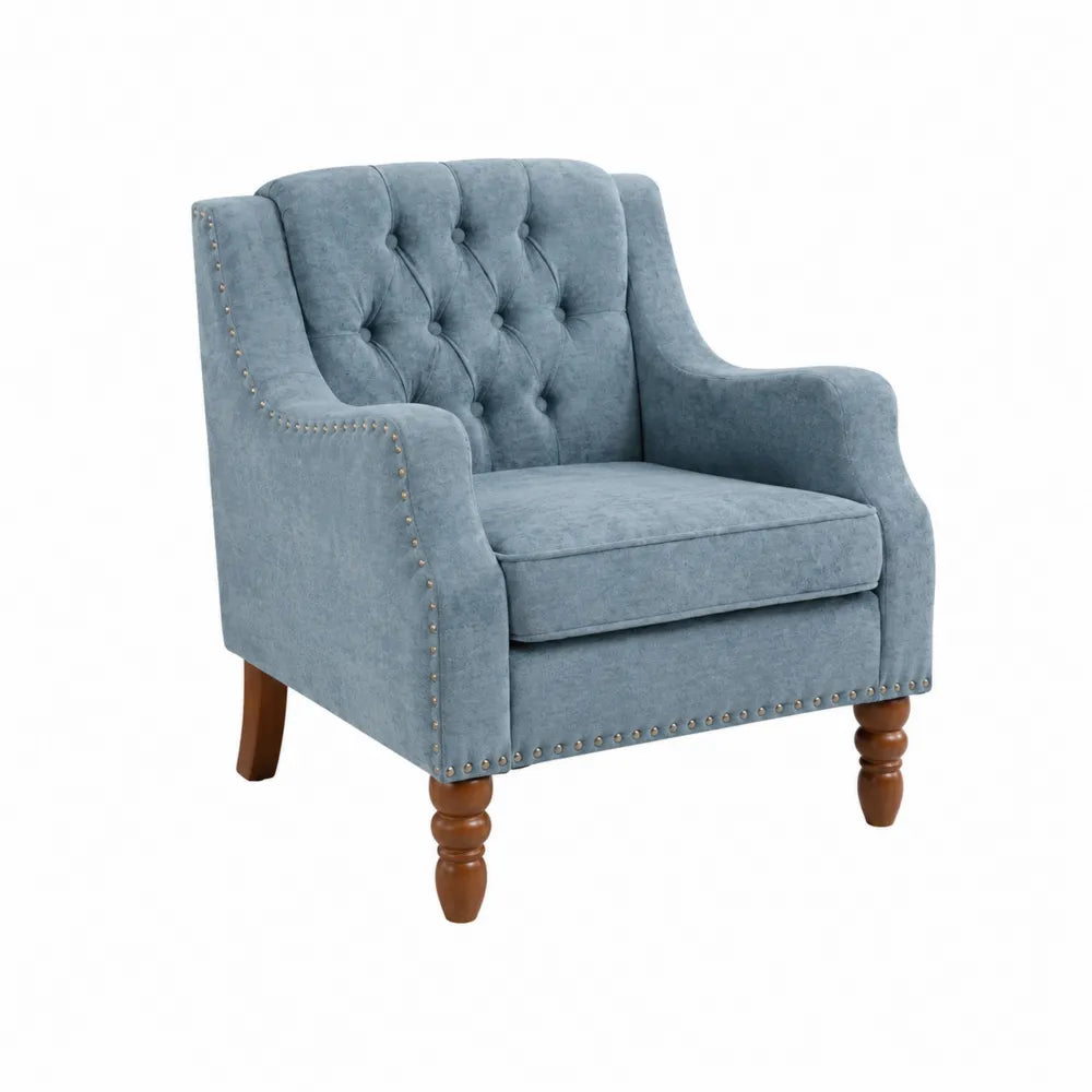 Polstersessel Blau Samt Holz