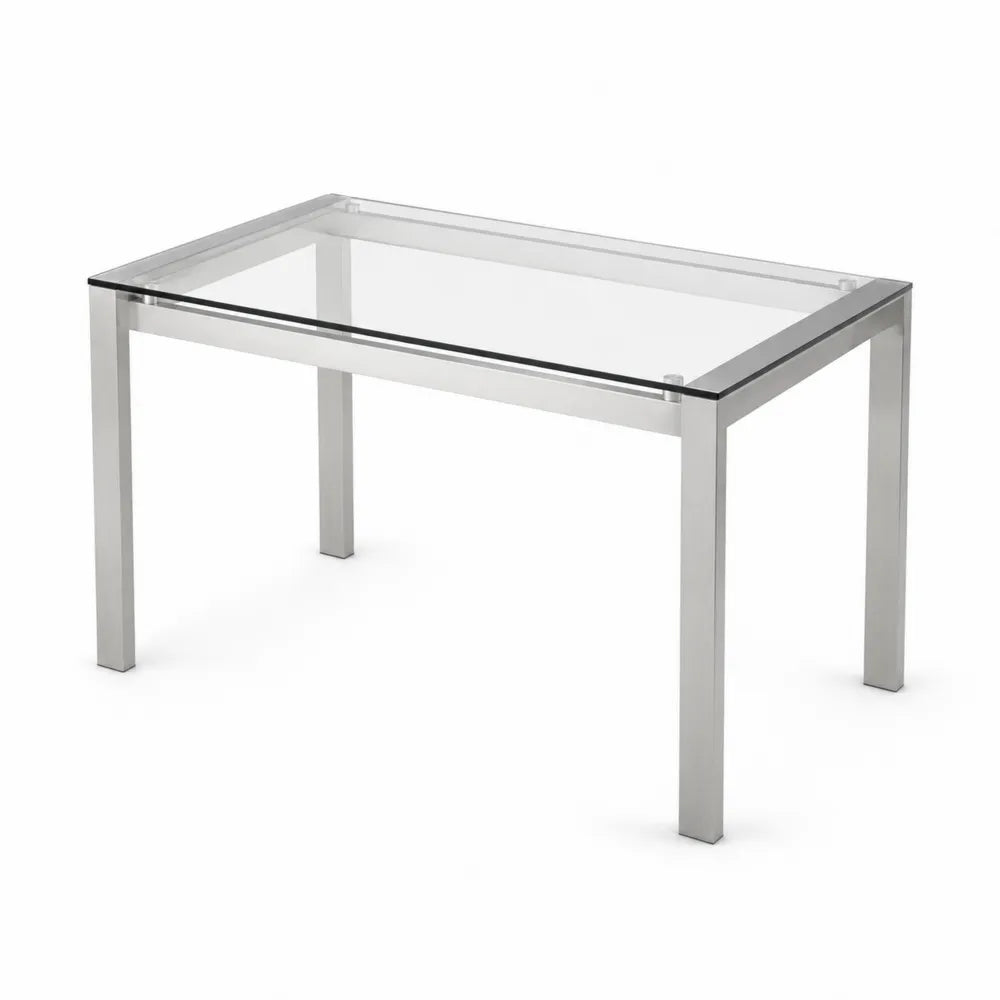 Rechteckiger Esstisch aus Glas und Edelstahl 120x70x75cm