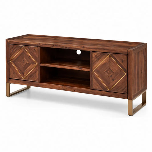 TV-Schrank aus Akazienholz und Metallelementen, 140x40x50cm